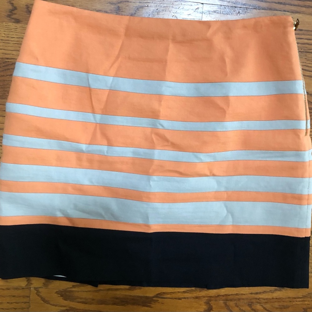 ELIE TAHARI Orange & White Stripe Skirt  Size 6  Viscose/Linen